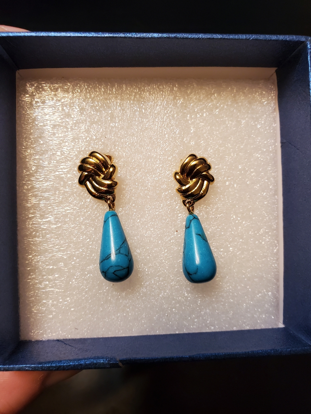 Women's Blue Faux Turquoise And Faux Gold Pierced Earrings Jewelry